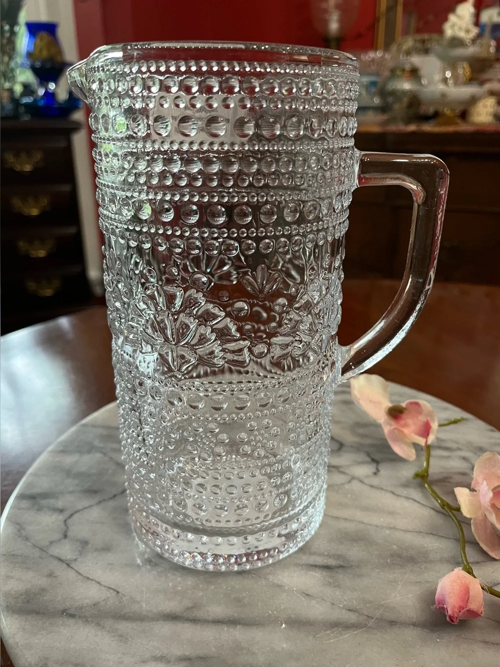 NWT The Pioneer Woman Channing Clear Glass Pitcher 35oz Vintage Hobnail Floral